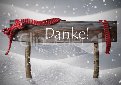 Christmas Sign Danke Mean Thank You, Snowflakes, Ribbon, Snow