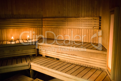 Candles lighting in a sauna