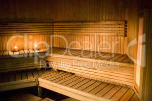 Candles lighting in a sauna