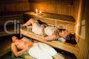Couple relaxing in the sauna