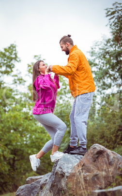 Happy couple on a hike