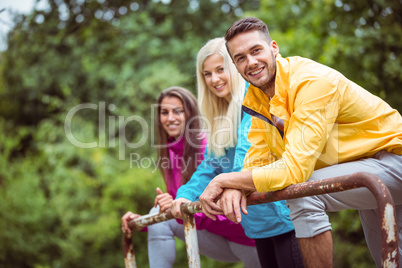 Happy friends on hike together