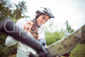 Happy woman on mountain bike
