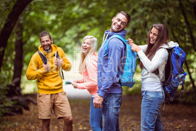 Happy friends on hike together