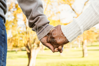 Close up view of senior couple holding hands