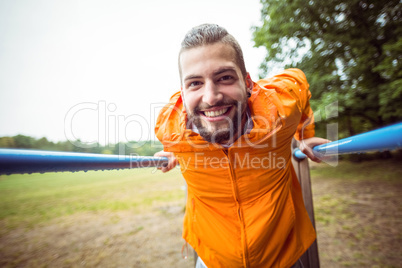 Man having fun on a hike