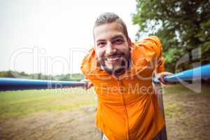 Man having fun on a hike