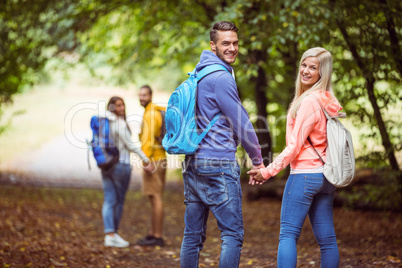 Happy friends on hike together