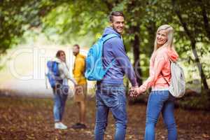 Happy friends on hike together