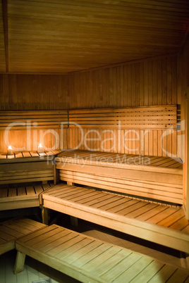 Candles lighting in a sauna