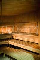 Candles lighting in a sauna