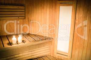 Candles lighting in a sauna