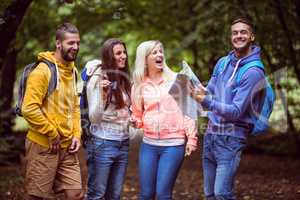 Happy friends on hike together