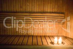 Candles lighting in a sauna