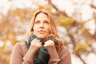 Pretty woman holding her scarf