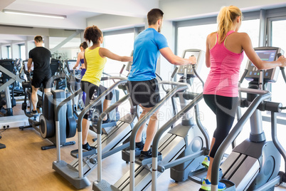 Fit people working out using machines