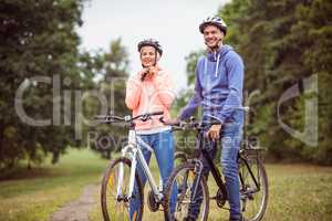 Happy couple on a bike ride