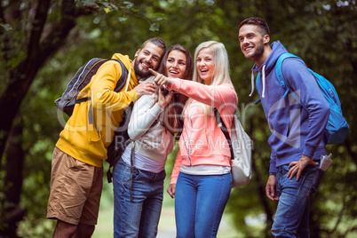 Happy friends on hike together