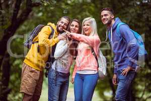 Happy friends on hike together