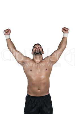 Muscular man cheering