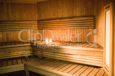 Candles lighting in a sauna