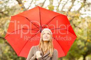 Smiling pretty woman under umbrella