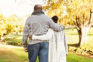 Rear view of senior peaceful couple