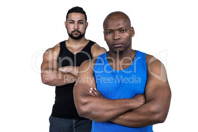 Strong friends looking at camera