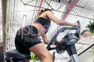 Woman using an exercise bike