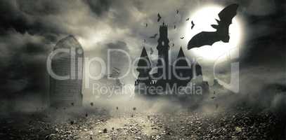 Bats flying to draculas castle