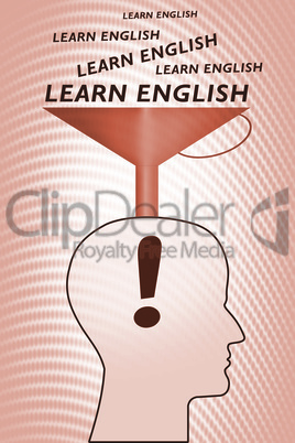 Head with funnel "learn english"