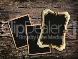 old vintage  photos on a wooden background