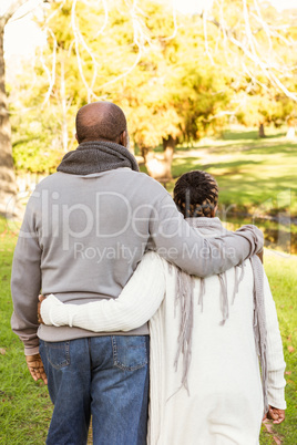 Rear view of senior peaceful couple