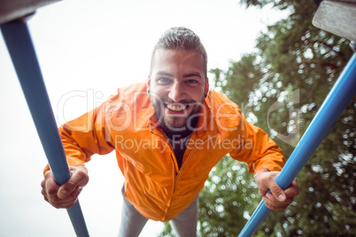 Man having fun on a hike