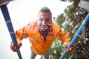 Man having fun on a hike