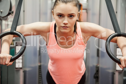 Woman focused and working out