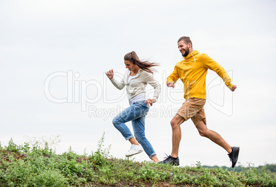 Couple jogging on a hike