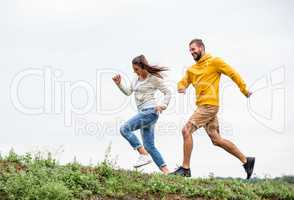 Couple jogging on a hike