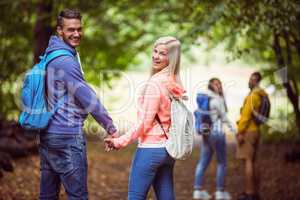 Happy friends on hike together