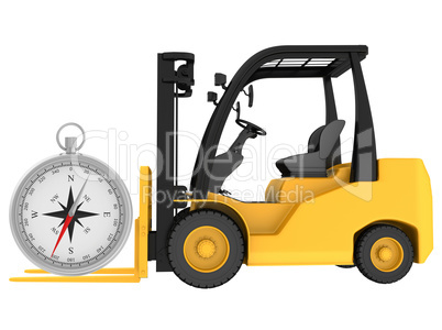 Forklift with compass isolated on white background