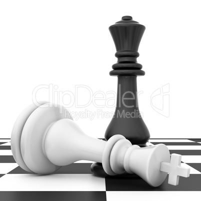 The fallen chess piece lying on chessboard