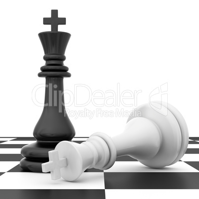 The fallen knight chess piece lying on chessboard