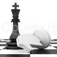 The fallen knight chess piece lying on chessboard