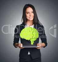 Business woman showing a pixel to the brain