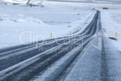 Snowy road in wintertime