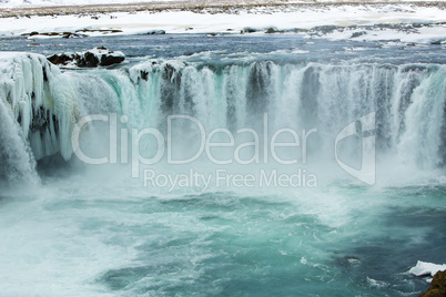 Icelandic waterfall Godafoss in wintertime