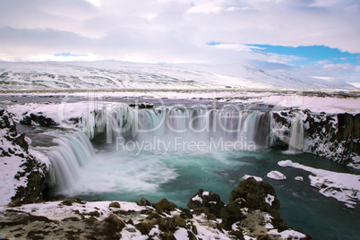 Waterfall Godafoss in wintertime, Iceland