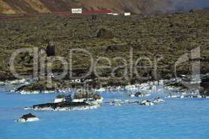 Milky white and blue water of the geothermal bath Blue Lagoon in