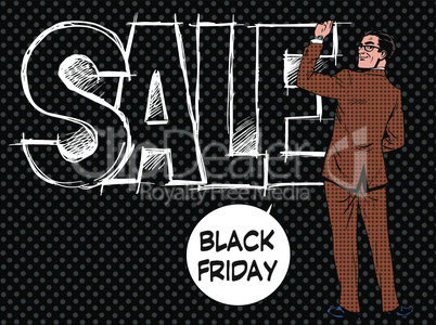 Black Friday businessman writes sale