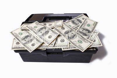Case with dollars isolated on a white background